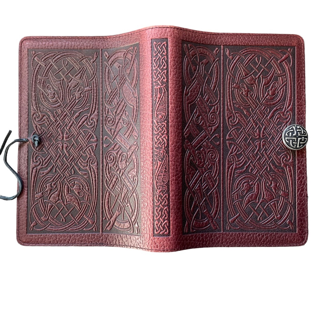 Oberon Santa Rosa Leather tooled Journal Notebook Cover Celtic EUC 9x6 folded